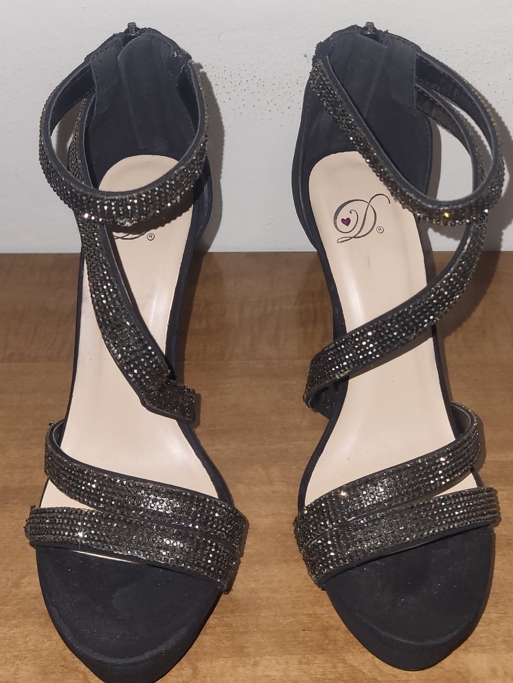 Derrick Heart "Black" Rhinestone Stilettos (Size 8)
